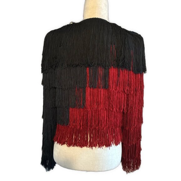 Wayne Clark Vintage Women’s Black Red Fringe Long Sleeve Jacket 6 Small - Picture 2 of 3